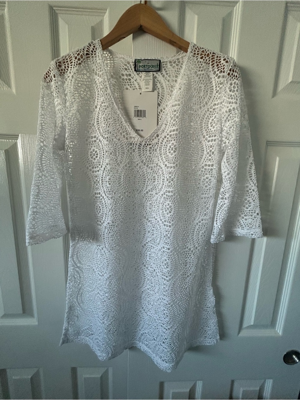 White Crochet Midi Dress - Lightweight V-Neck